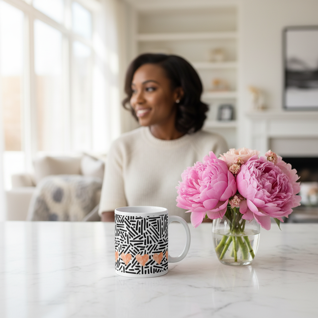 Black White Pink Heart Mug