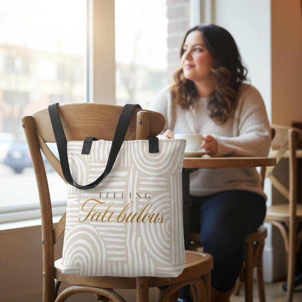 Feeling Fabulous White Tote Bag lifestyle mockup